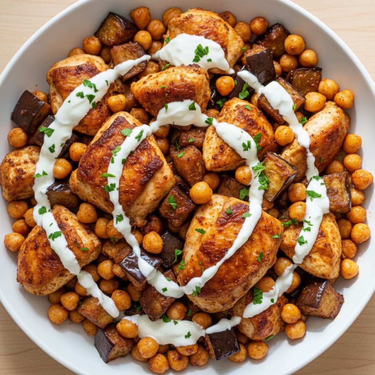 Roasted Eggplant and Chickpea Bowl