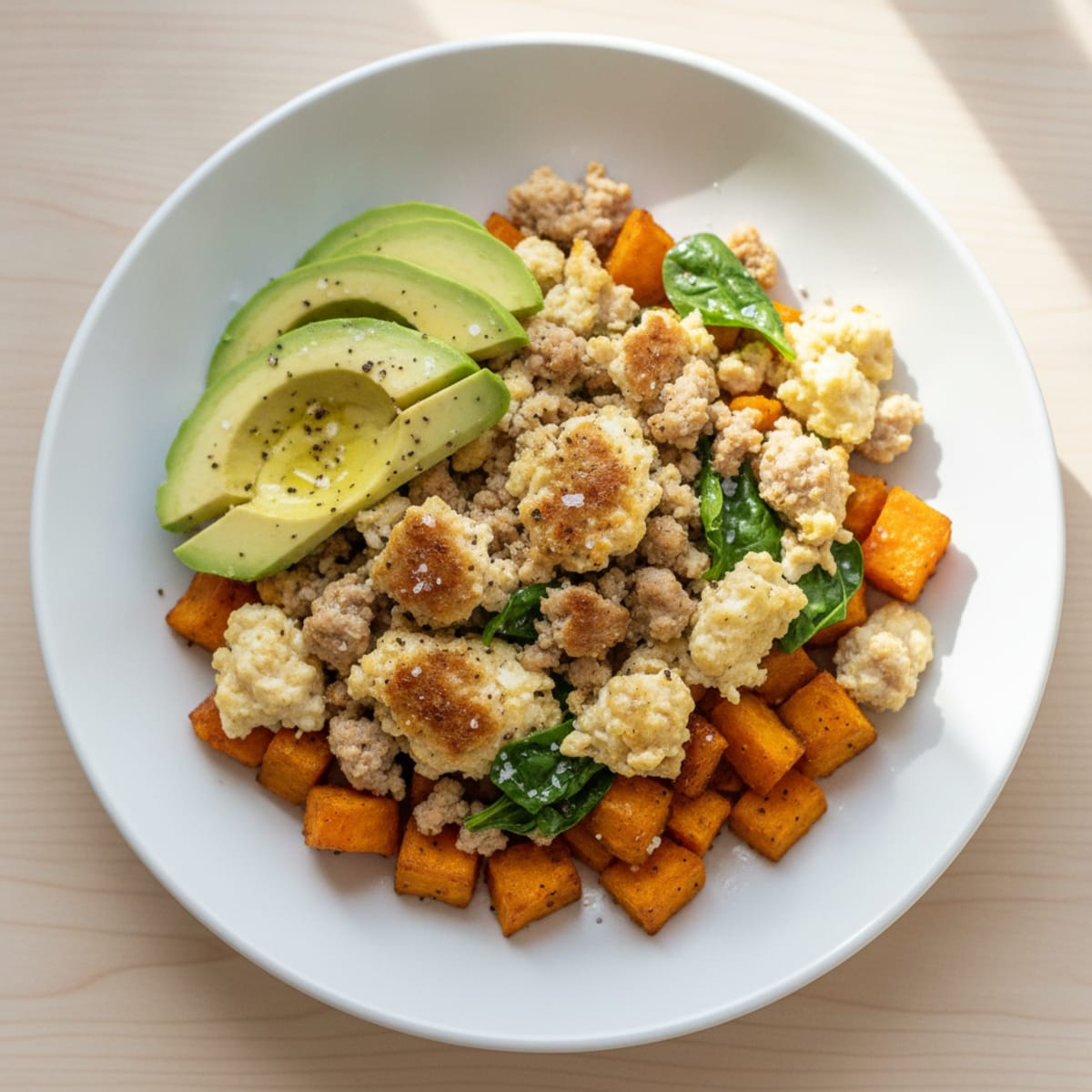 Turkey Egg White Scramble with Roasted Sweet Potatoes