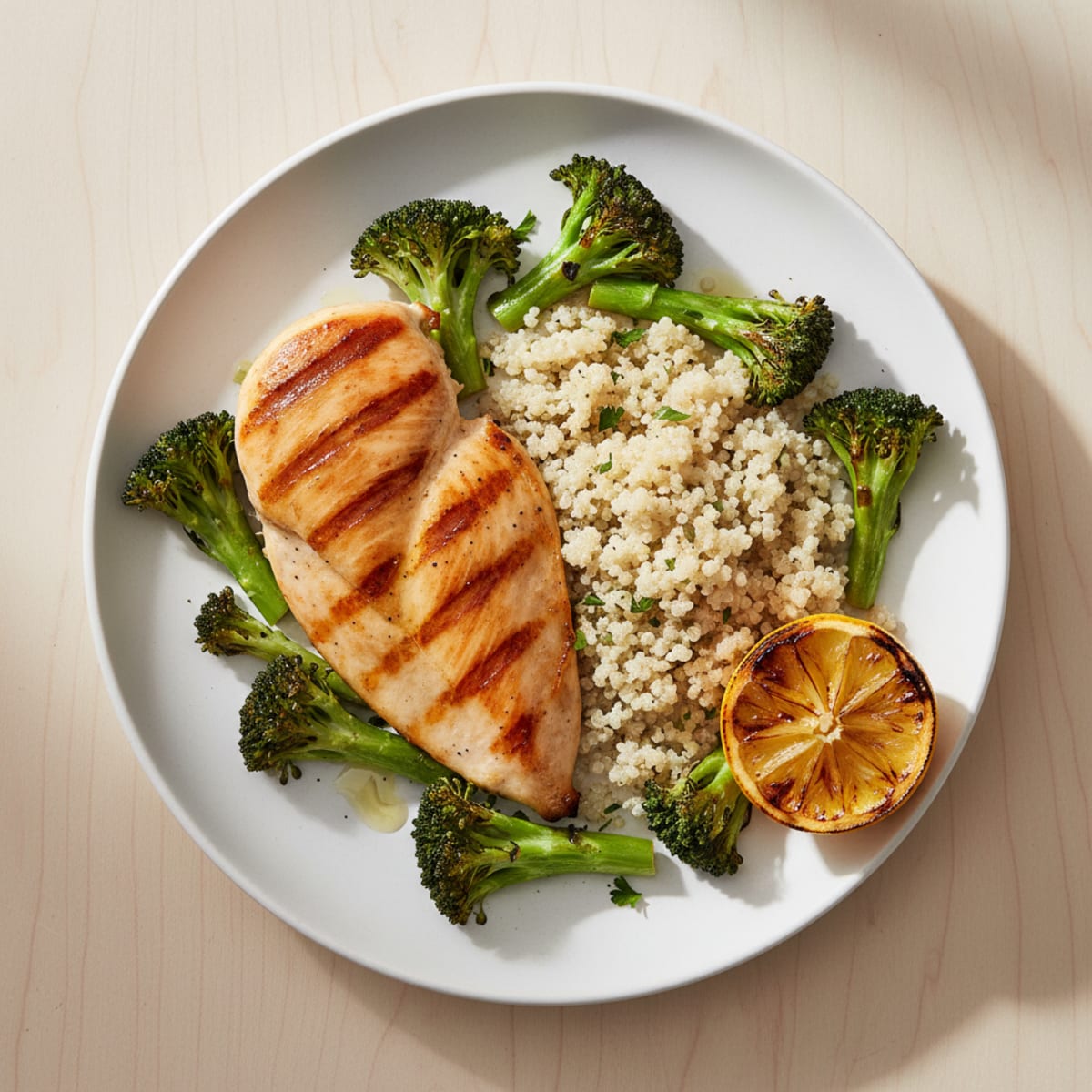 Grilled Chicken Breast with Quinoa and Roasted Broccoli