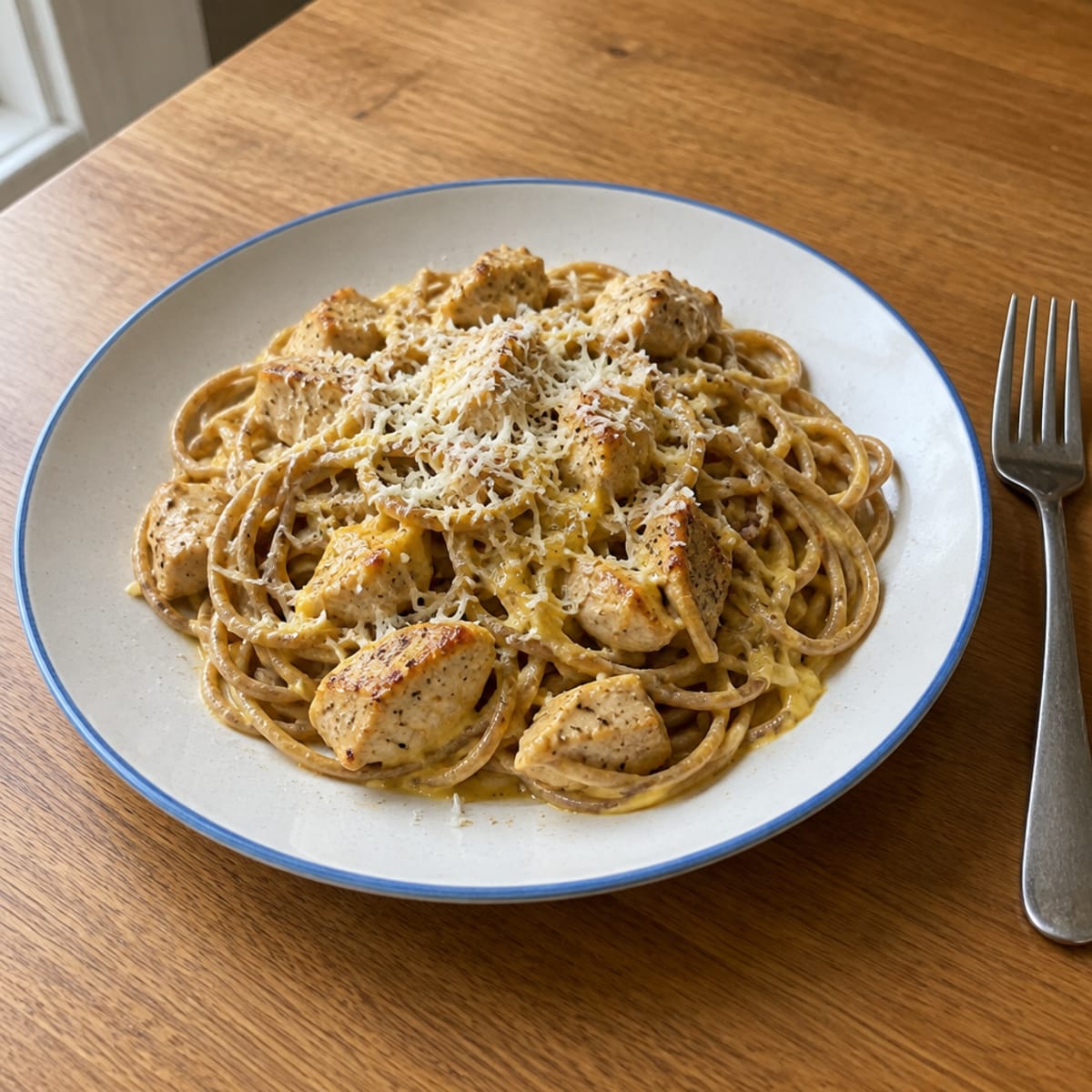Chicken carbonara with spaghetti