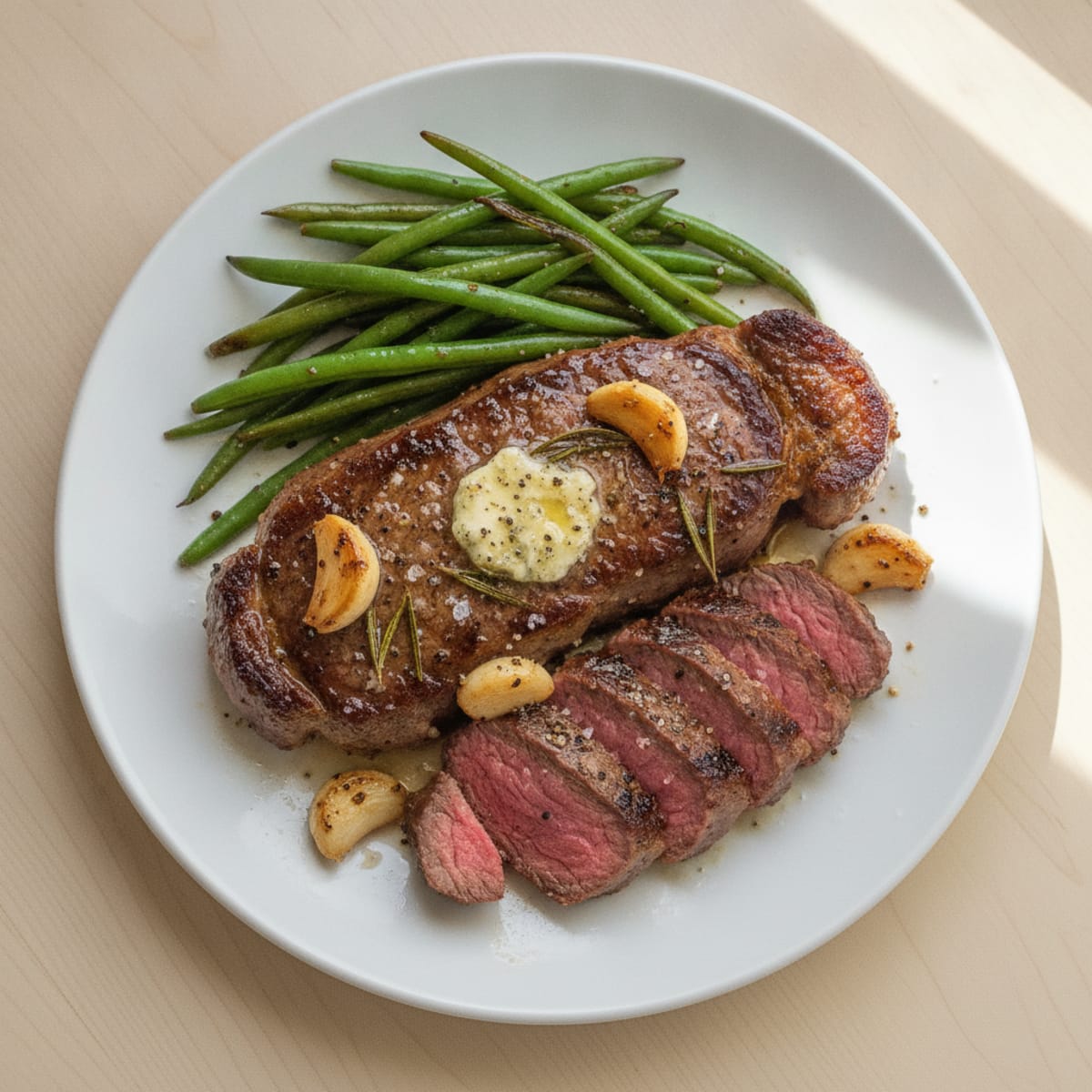 Pan-Seared New York Strip Steak with Garlic Butter