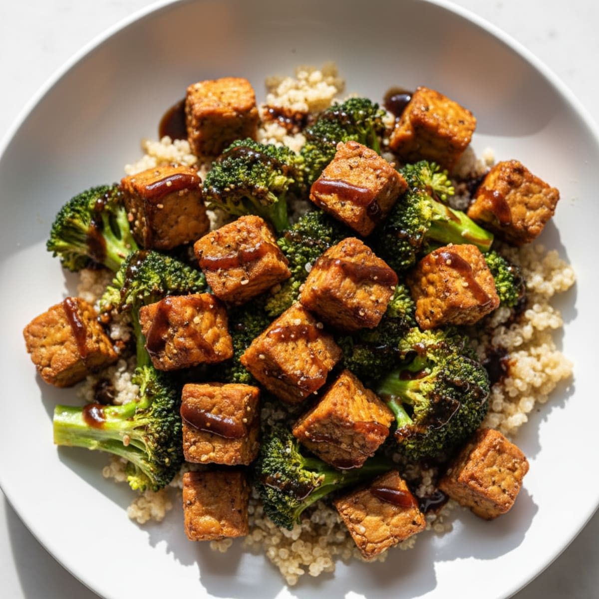 Crispy Baked Tempeh with Quinoa and Roasted Broccoli