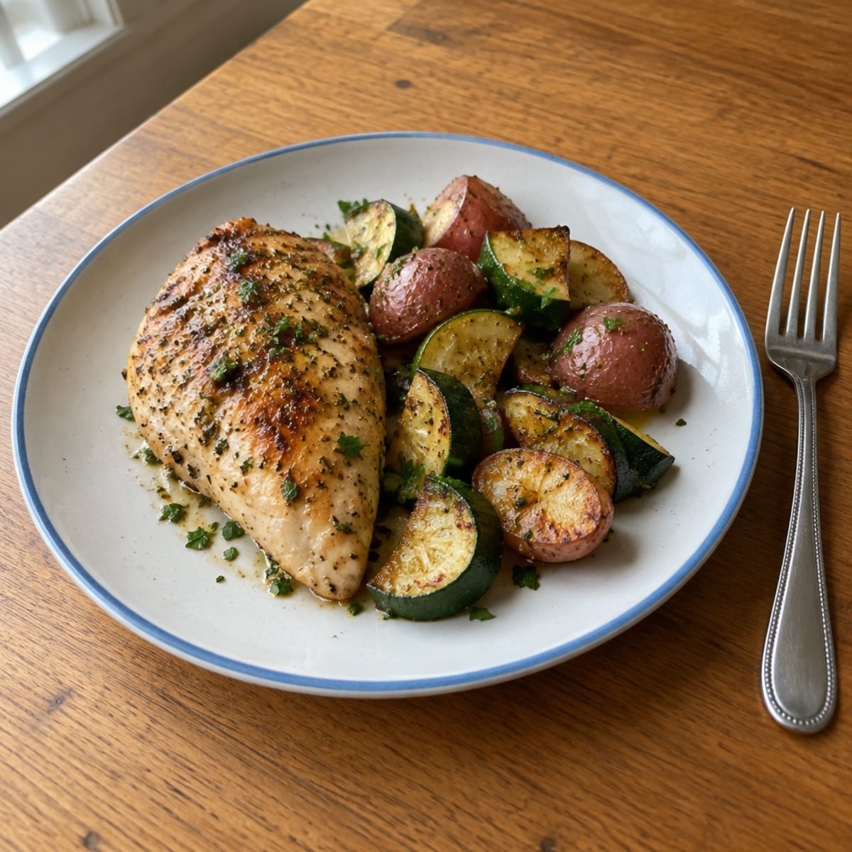 Lemon herb roasted chicken and veggies