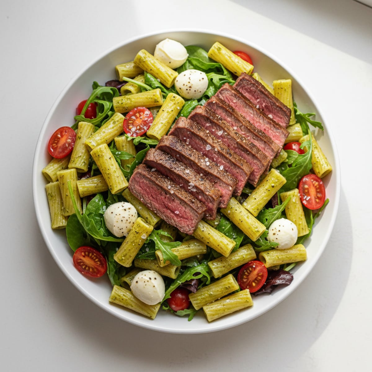 NY Strip Steak Pesto Rigatoni Salad