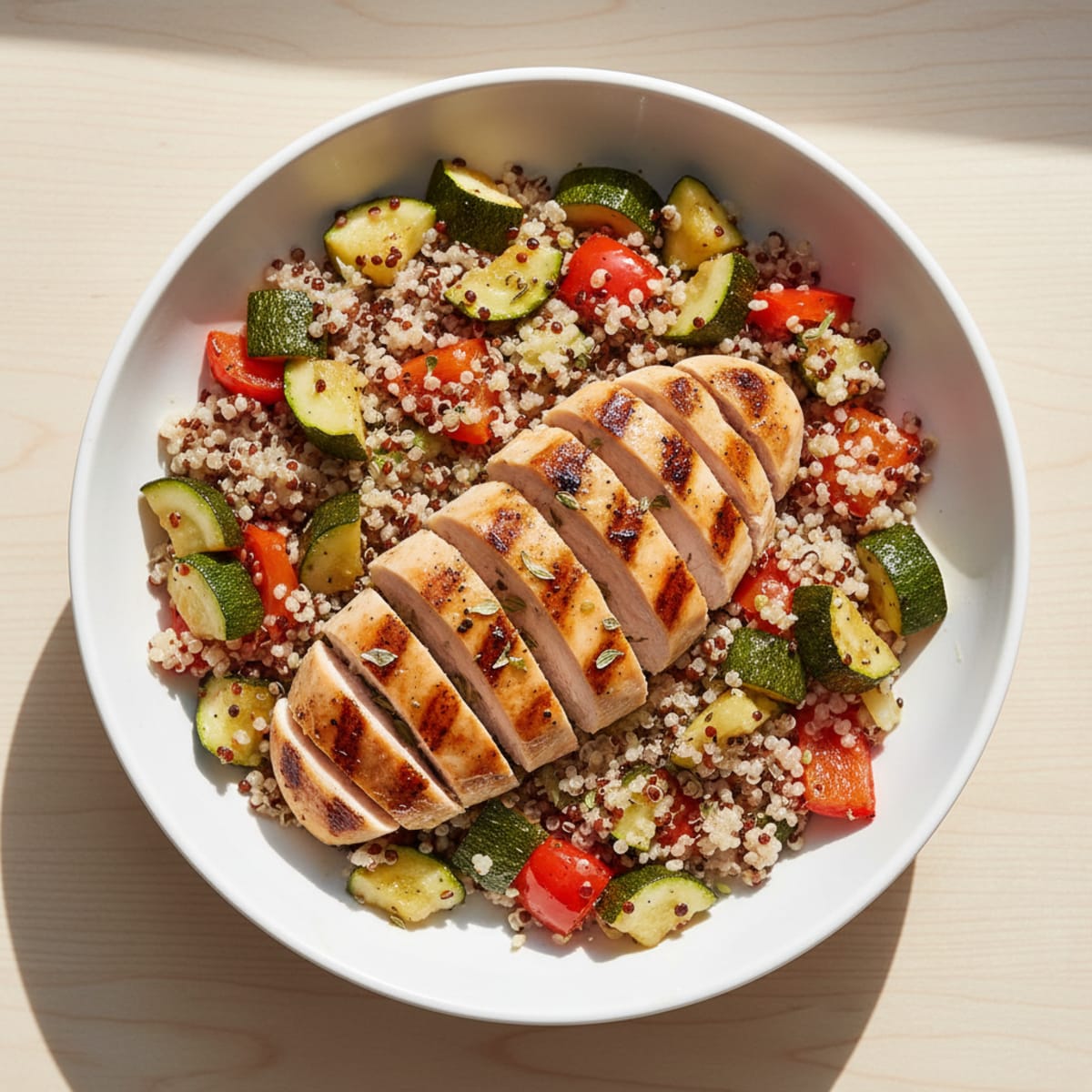 Grilled Chicken and Quinoa Bowl with Roasted Vegetables
