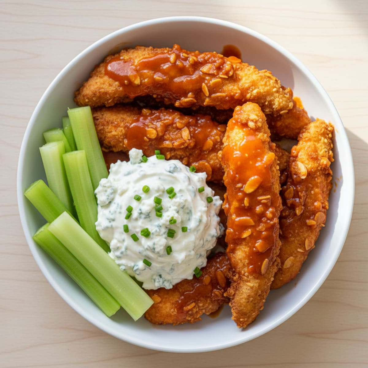 Zesty Buffalo Chicken Tenders with Creamy Blue Cheese Dip