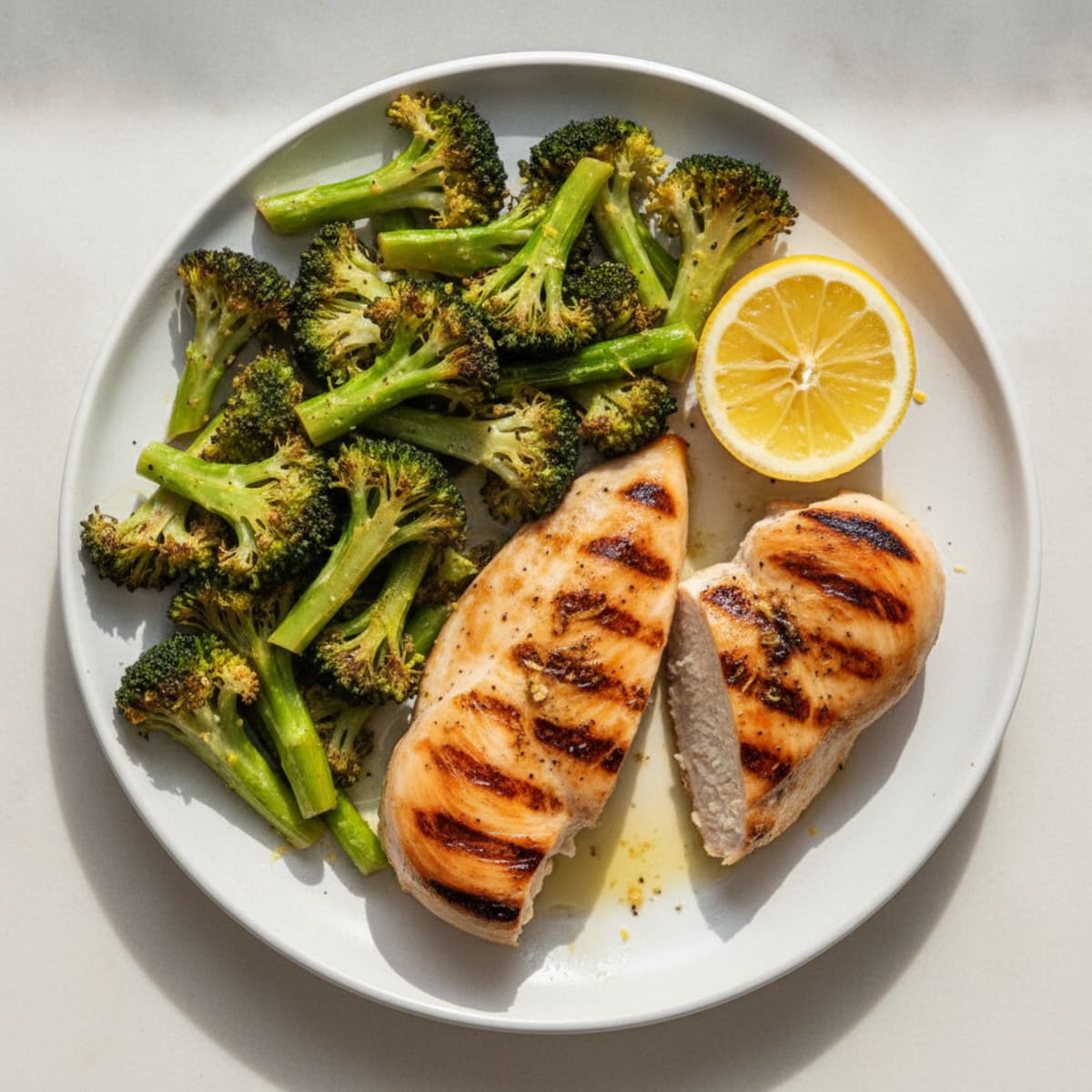 Grilled Chicken Breast with Roasted Broccoli and Lemon