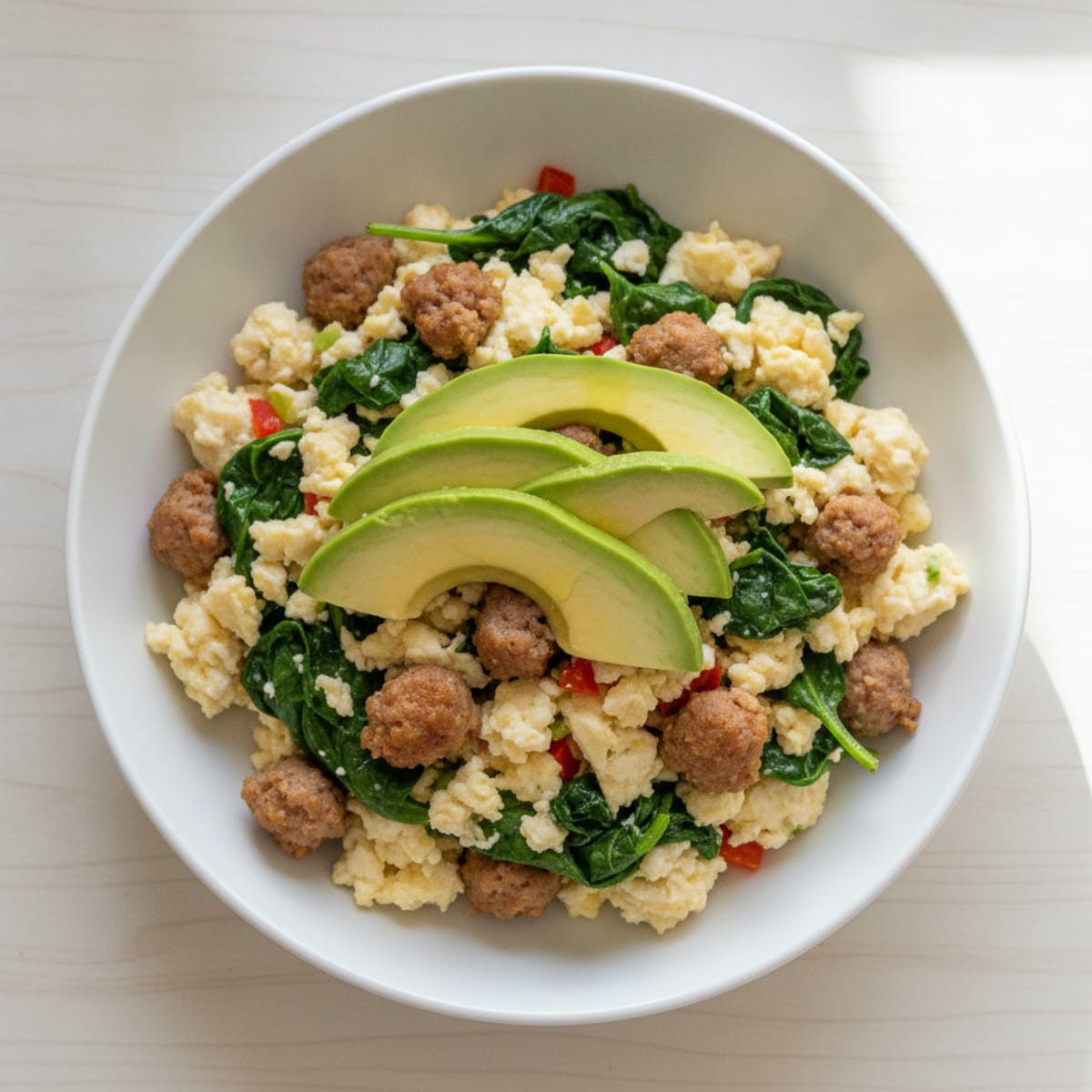 Egg White and Spinach Scramble with Turkey Sausage