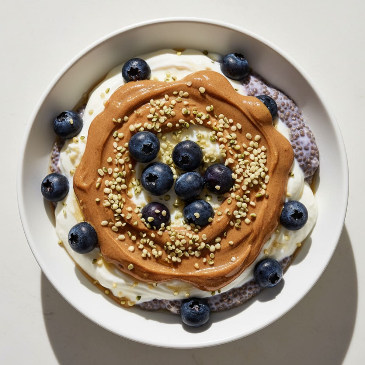 Creamy Greek Yogurt Chia Parfait with Almond Butter and Hemp Seeds