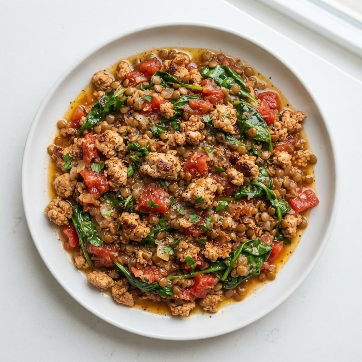 Lean Ground Turkey and Lentil Skillet with Spinach