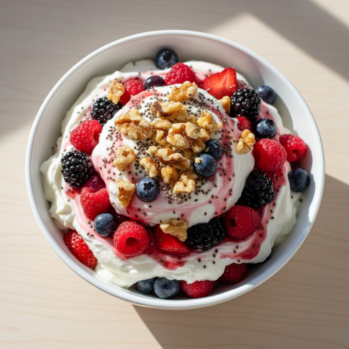 Greek Yogurt Protein Parfait with Mixed Berries and Chia Seeds