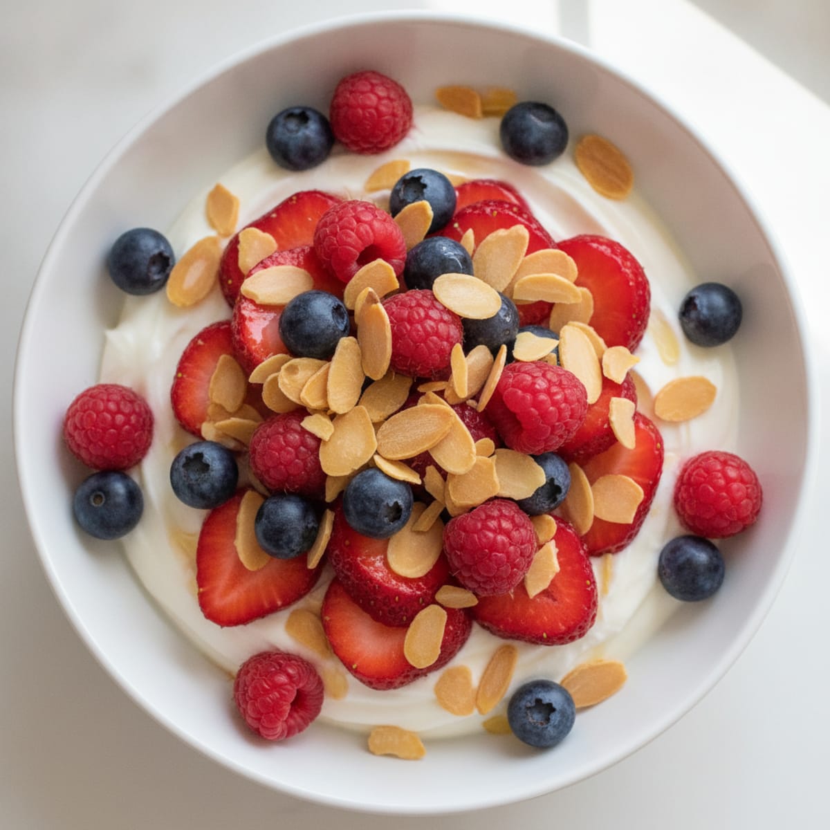 Greek Yogurt Protein Parfait with Mixed Berries and Almonds