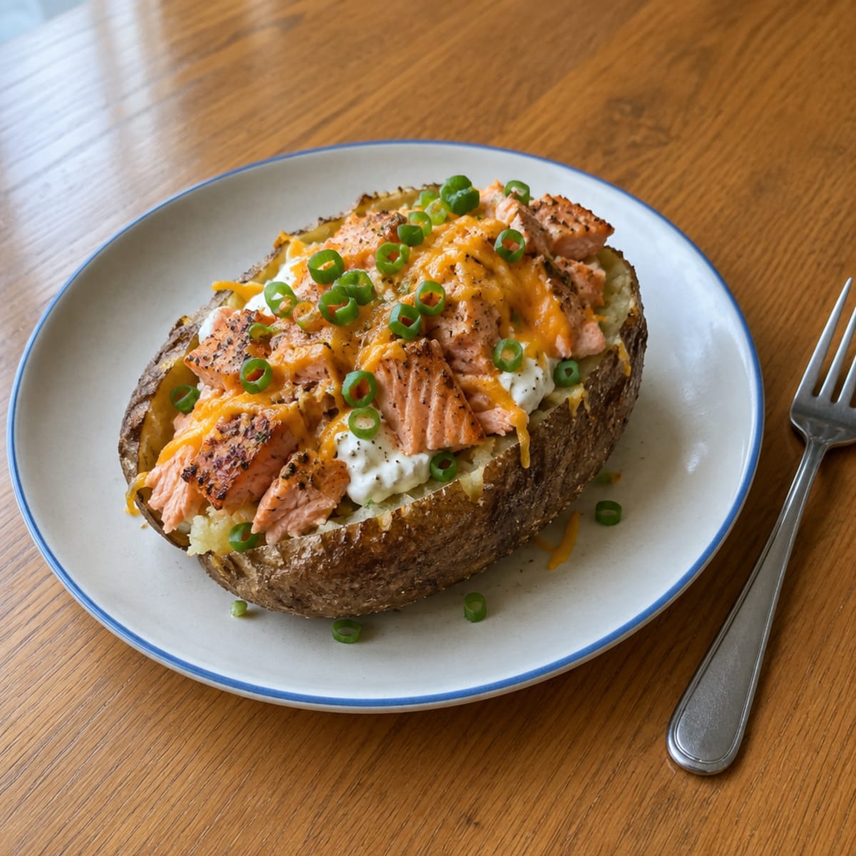 Loaded potato with salmon