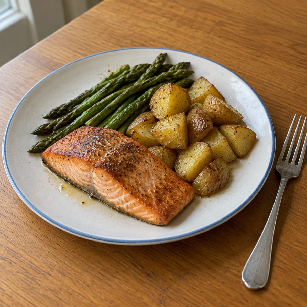 Salmon with asparagus and potatoes