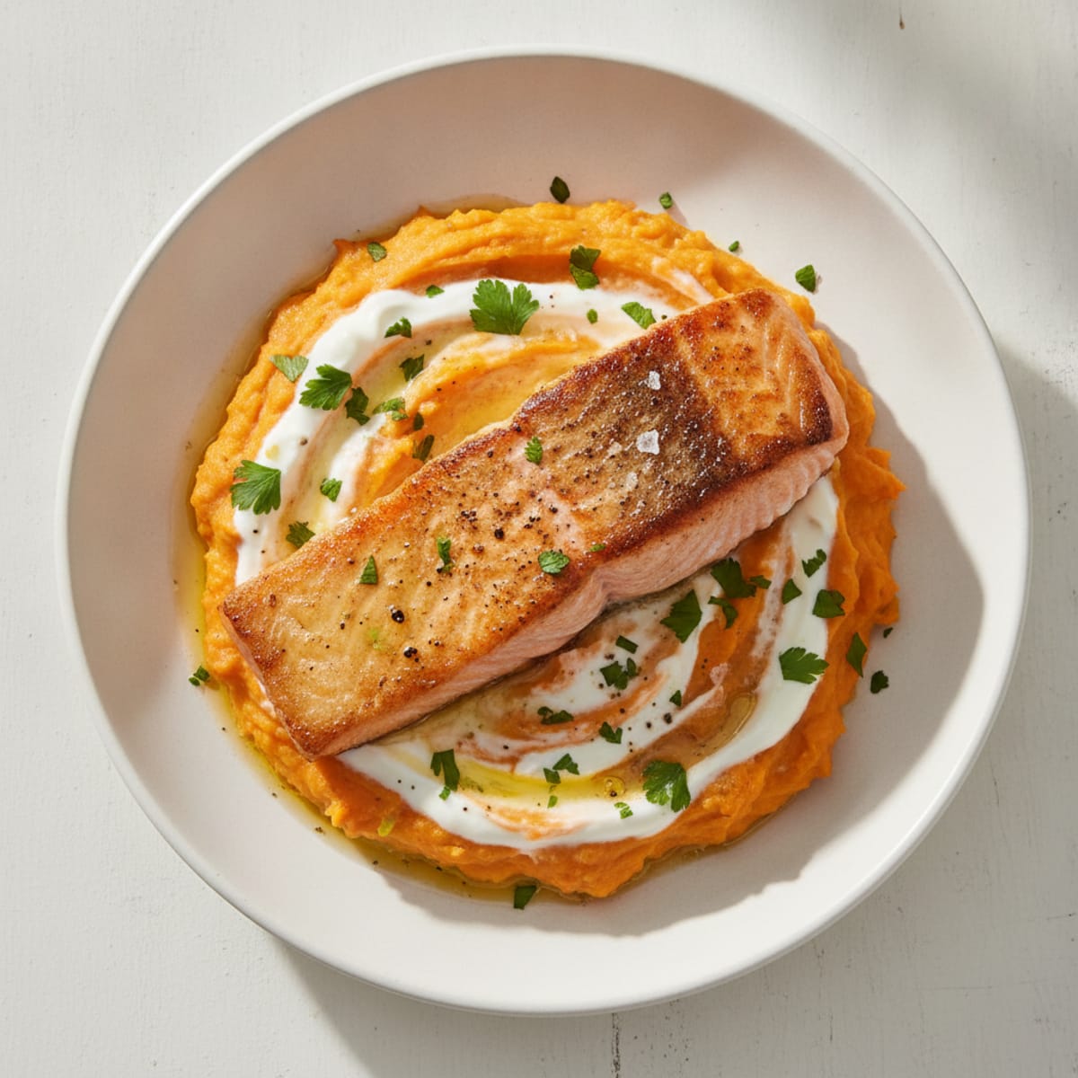 Pan-Seared Salmon with Sweet Potato Mash