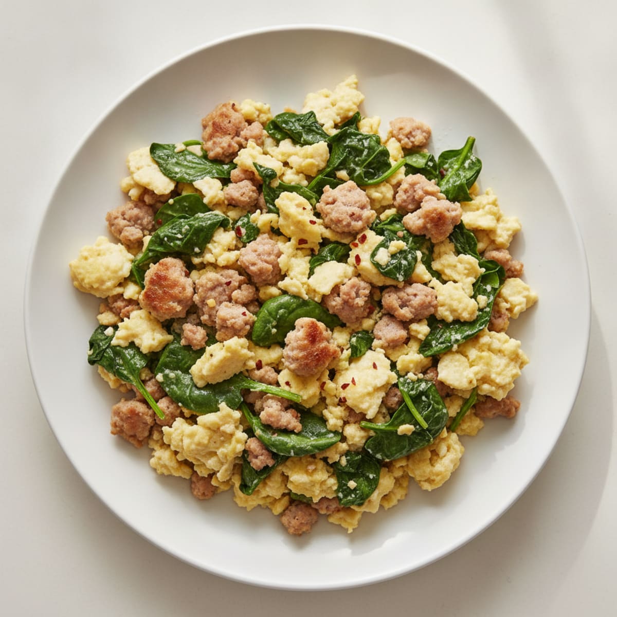Egg White Scramble with Turkey Sausage and Spinach