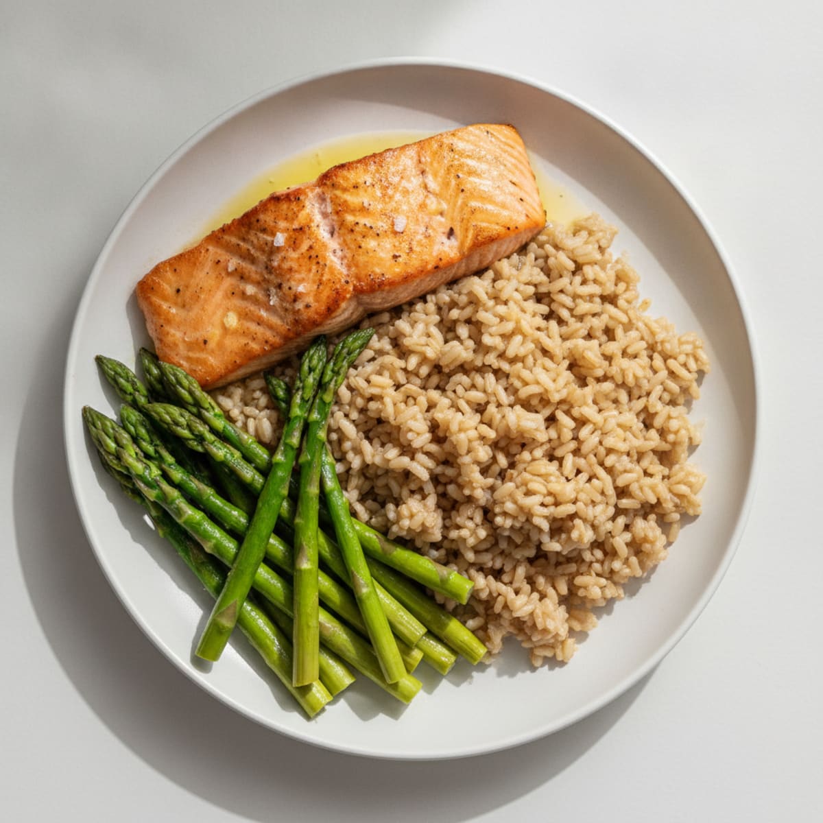 Seared Salmon with Steamed Asparagus and Brown Rice
