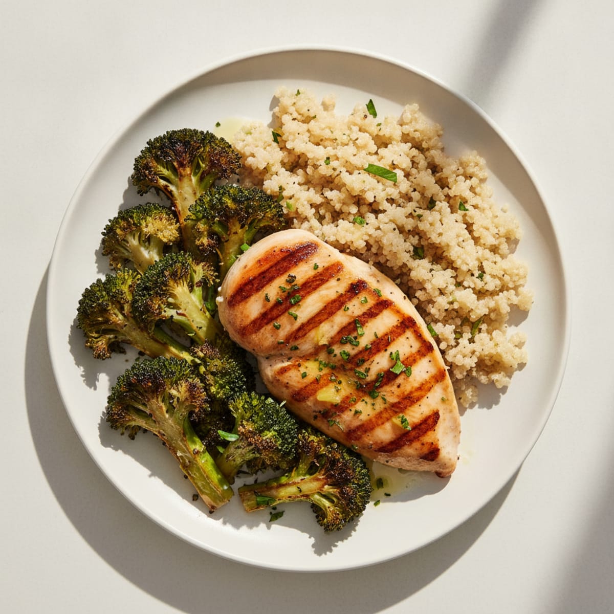 Grilled Chicken Breast with Quinoa and Roasted Broccoli