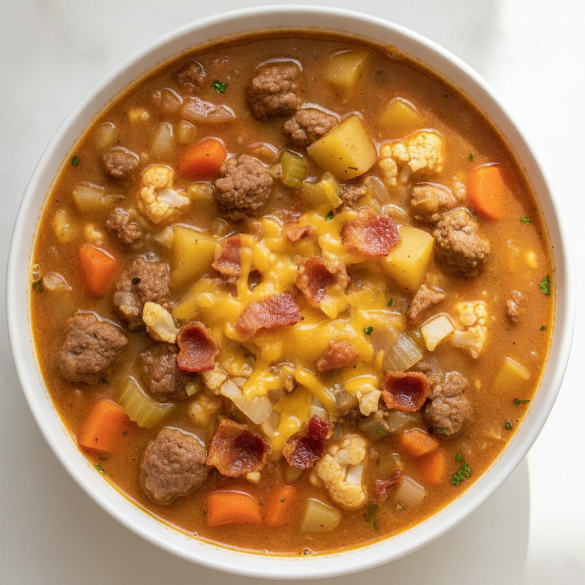 Hearty Cheeseburger Soup with Bacon