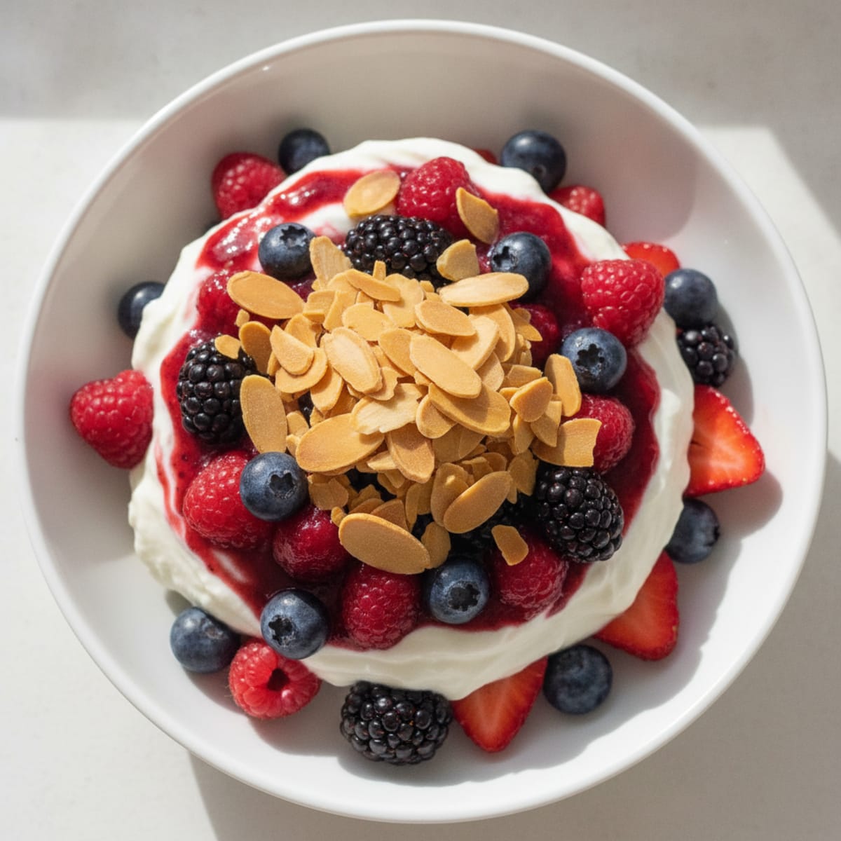 Greek Yogurt Protein Parfait with Mixed Berries and Almonds