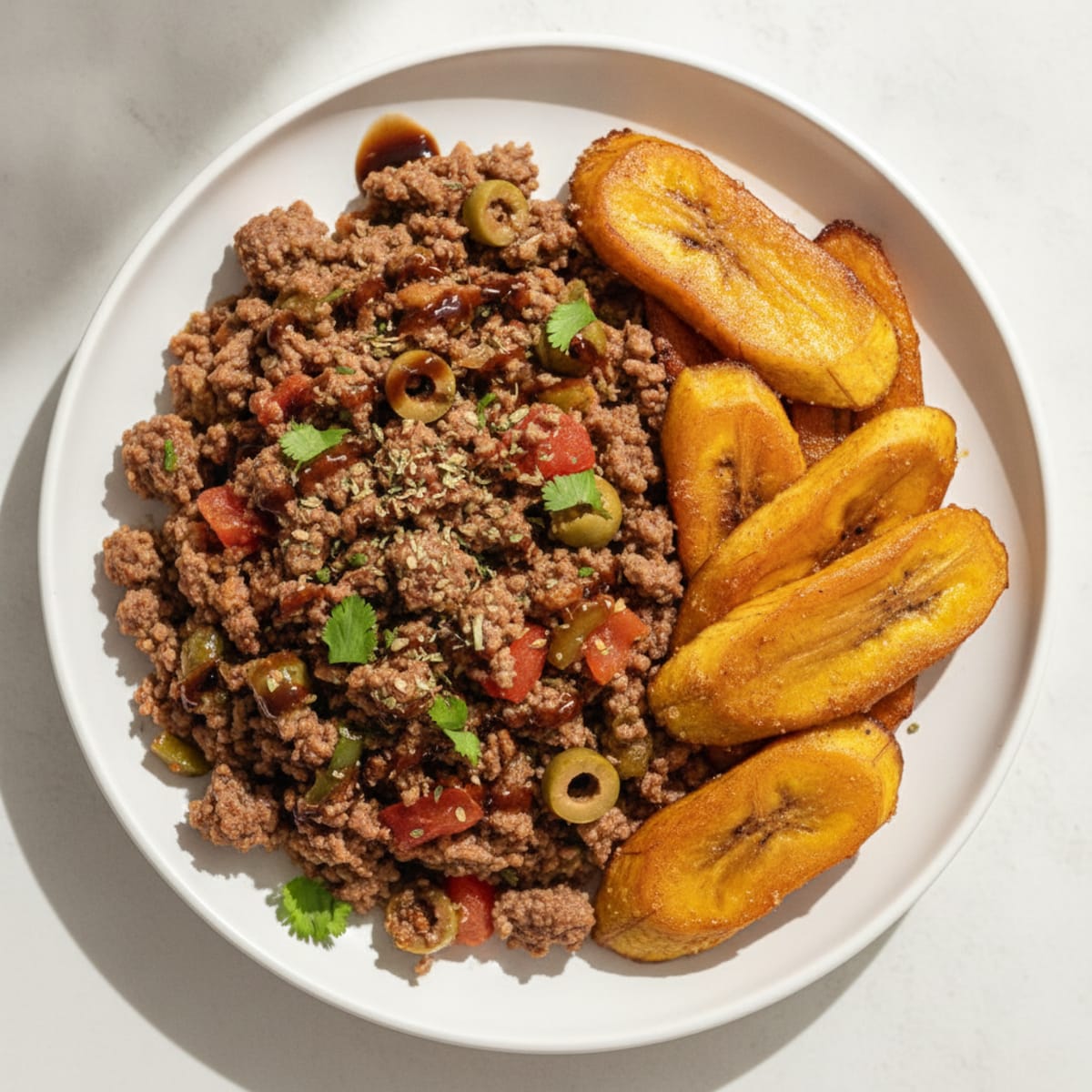 Lean Beef Picadillo with Roasted Sweet Plantains