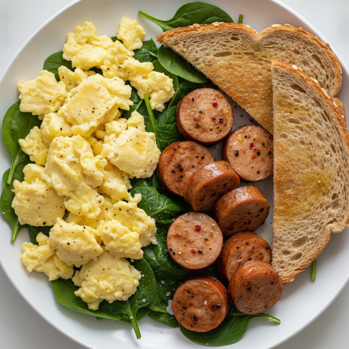 Eggs with Chicken Sausage and Whole Grain Toast