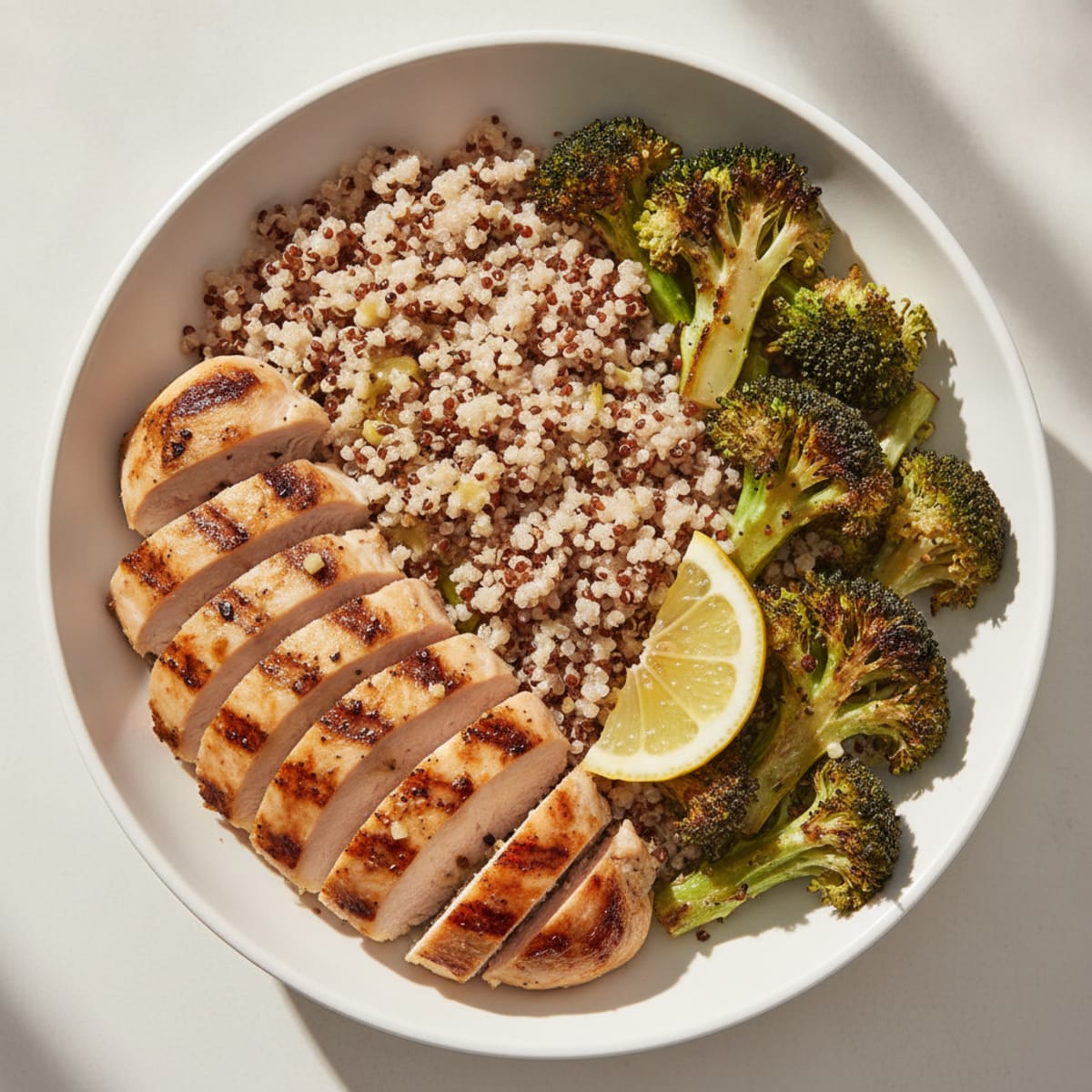Grilled Chicken and Quinoa Bowl with Roasted Broccoli