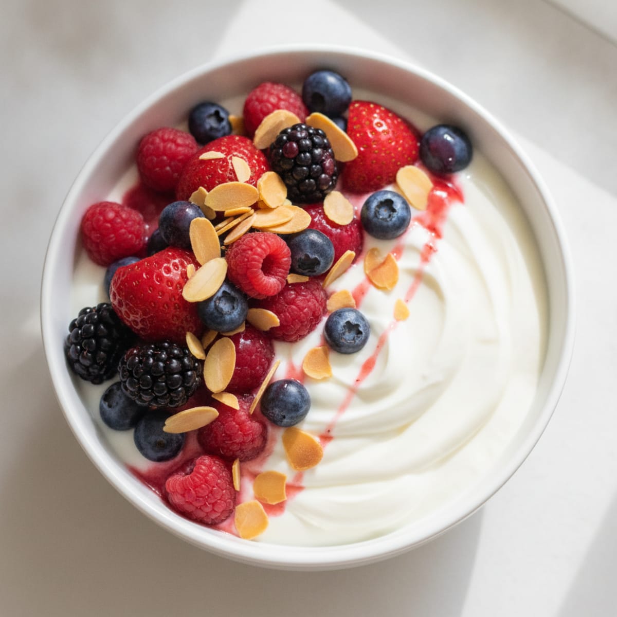 Greek Yogurt Protein Parfait with Mixed Berries and Almonds