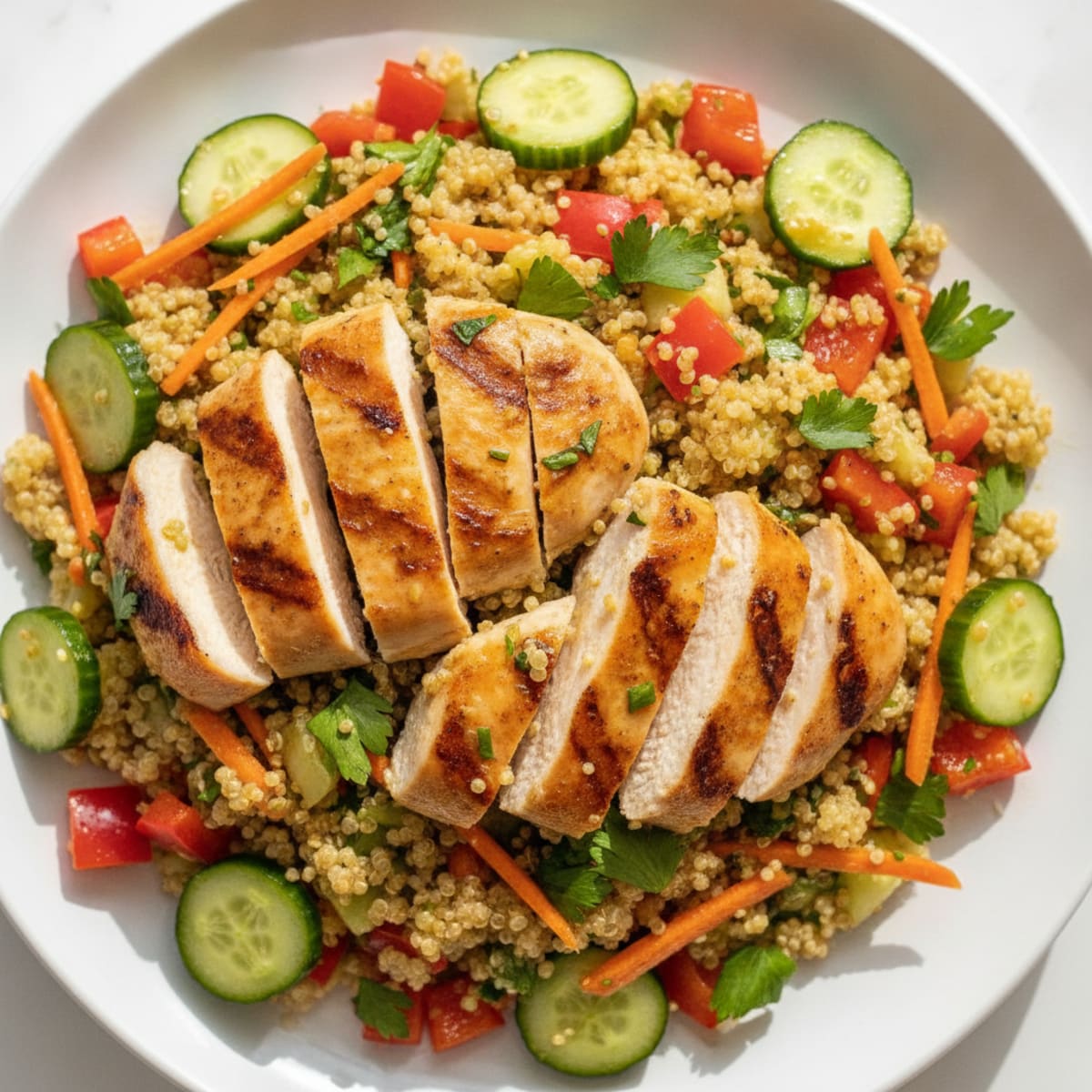 Grilled Chicken and Quinoa Salad with Crunchy Vegetables
