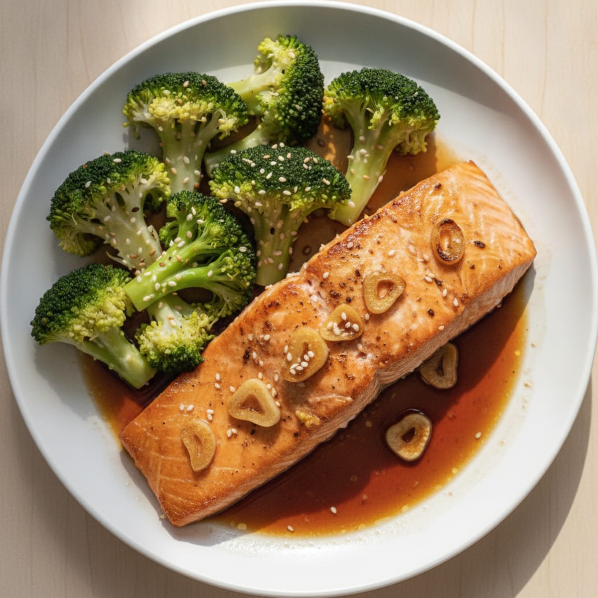 Seared Ginger-Soy Salmon with Steamed Broccoli