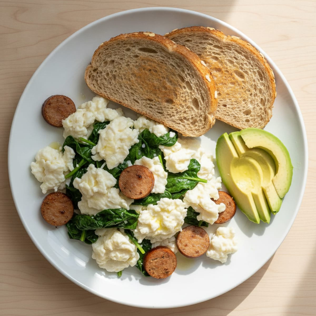 Egg White Scramble with Turkey Sausage and Spinach