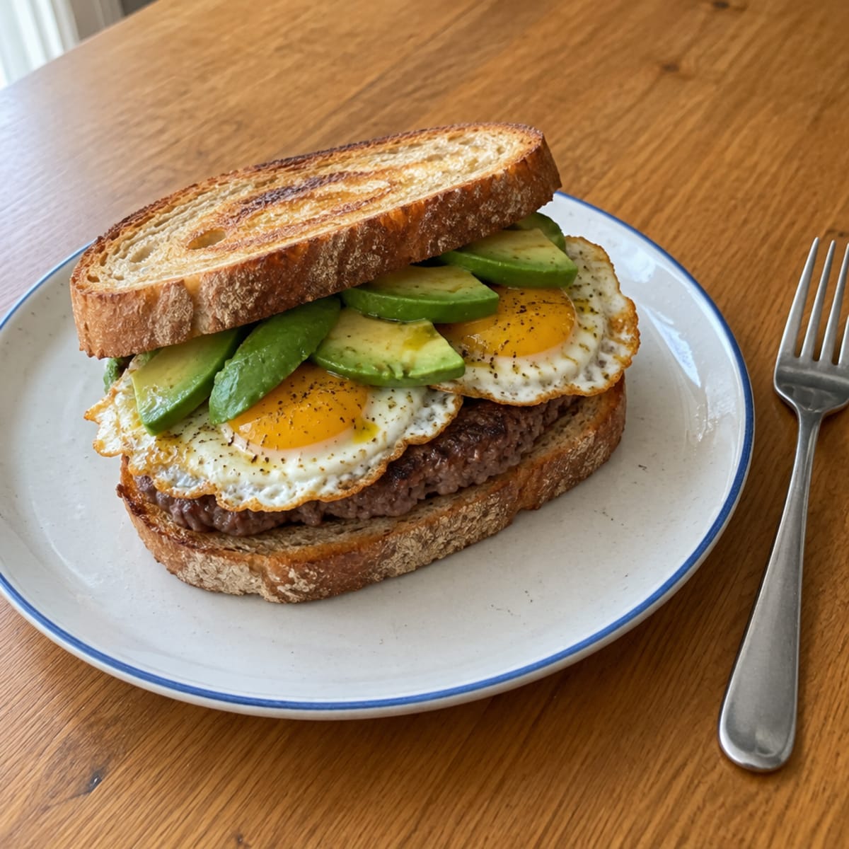 Beef sausage and double egg sourdough