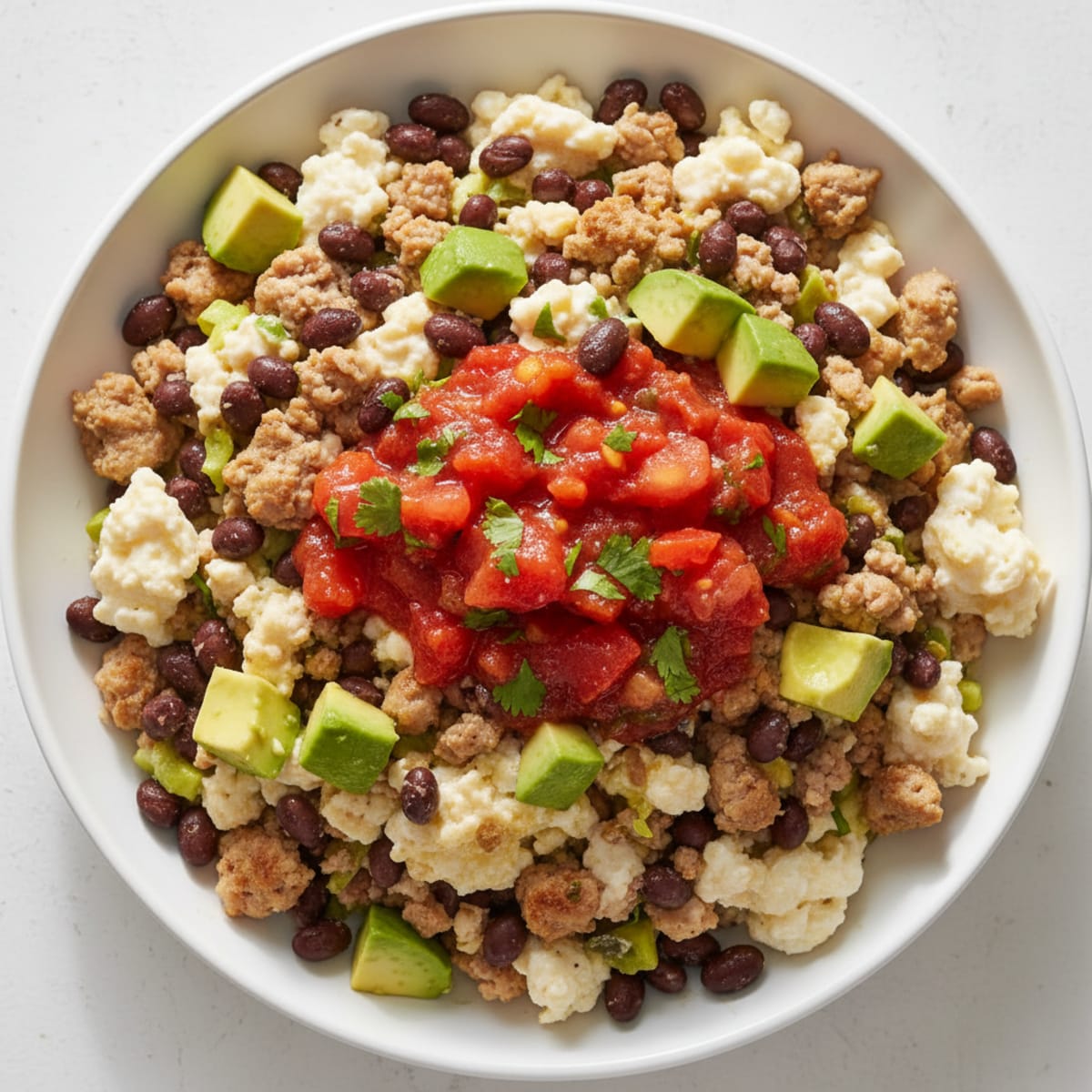 Egg White and Turkey Scramble with Black Beans and Salsa
