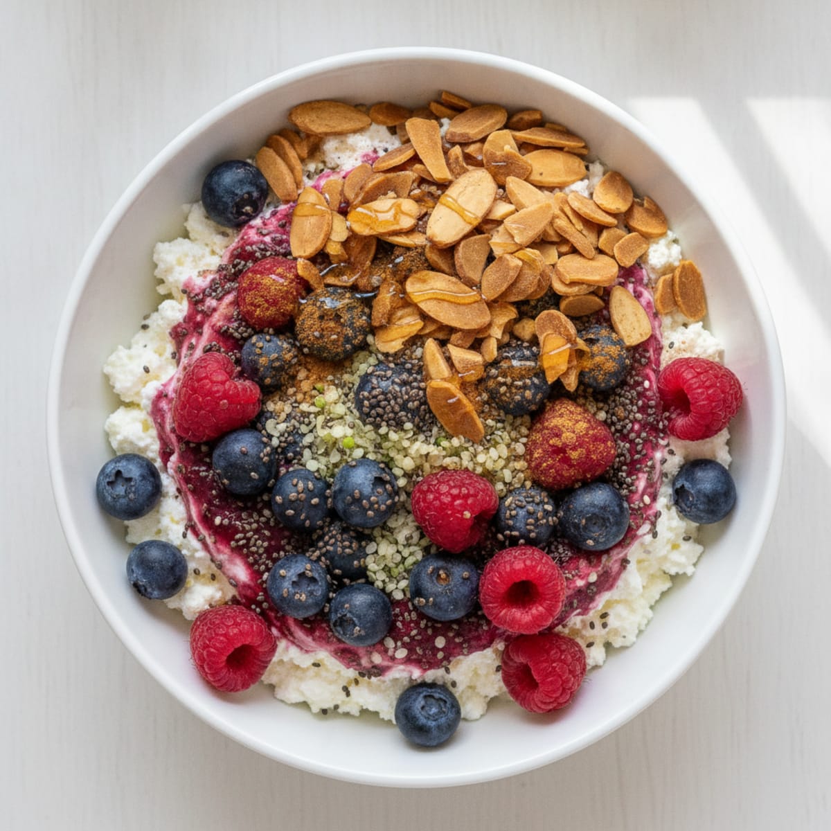 Creamy Cottage Cheese and Berry Protein Bowl with Almonds