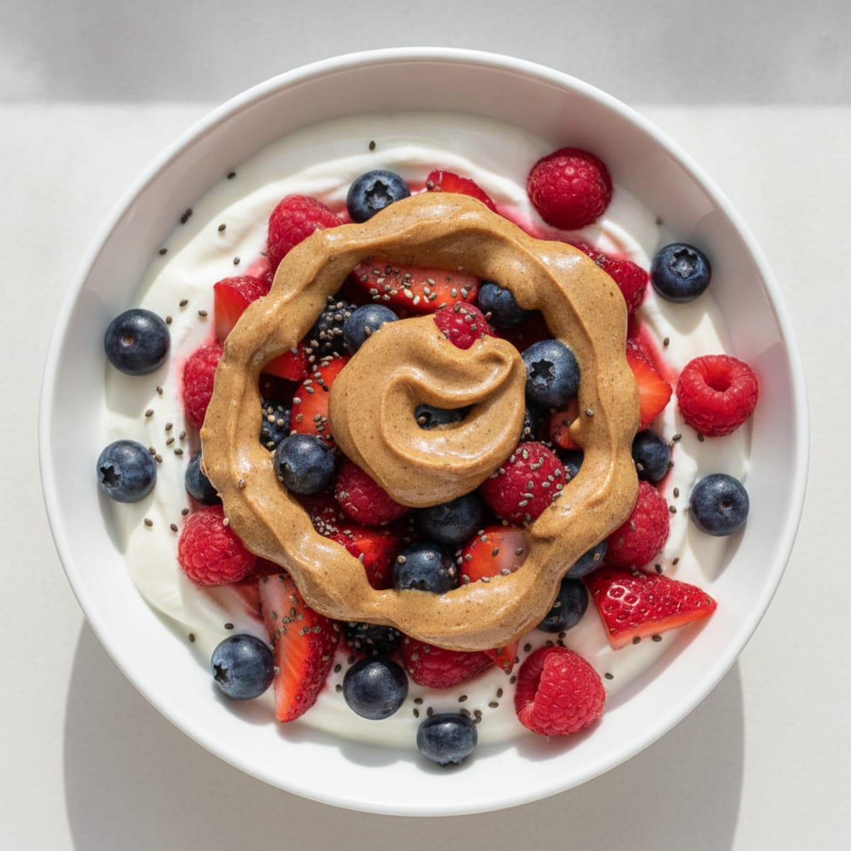Greek Yogurt Protein Parfait with Mixed Berries and Almond Butter
