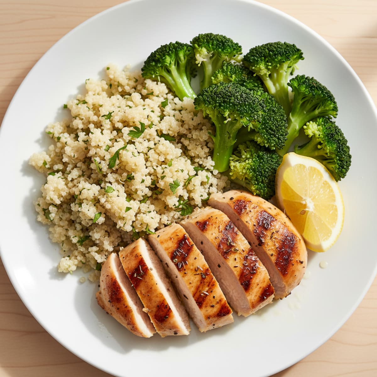 Grilled Chicken Breast with Steamed Broccoli and Quinoa