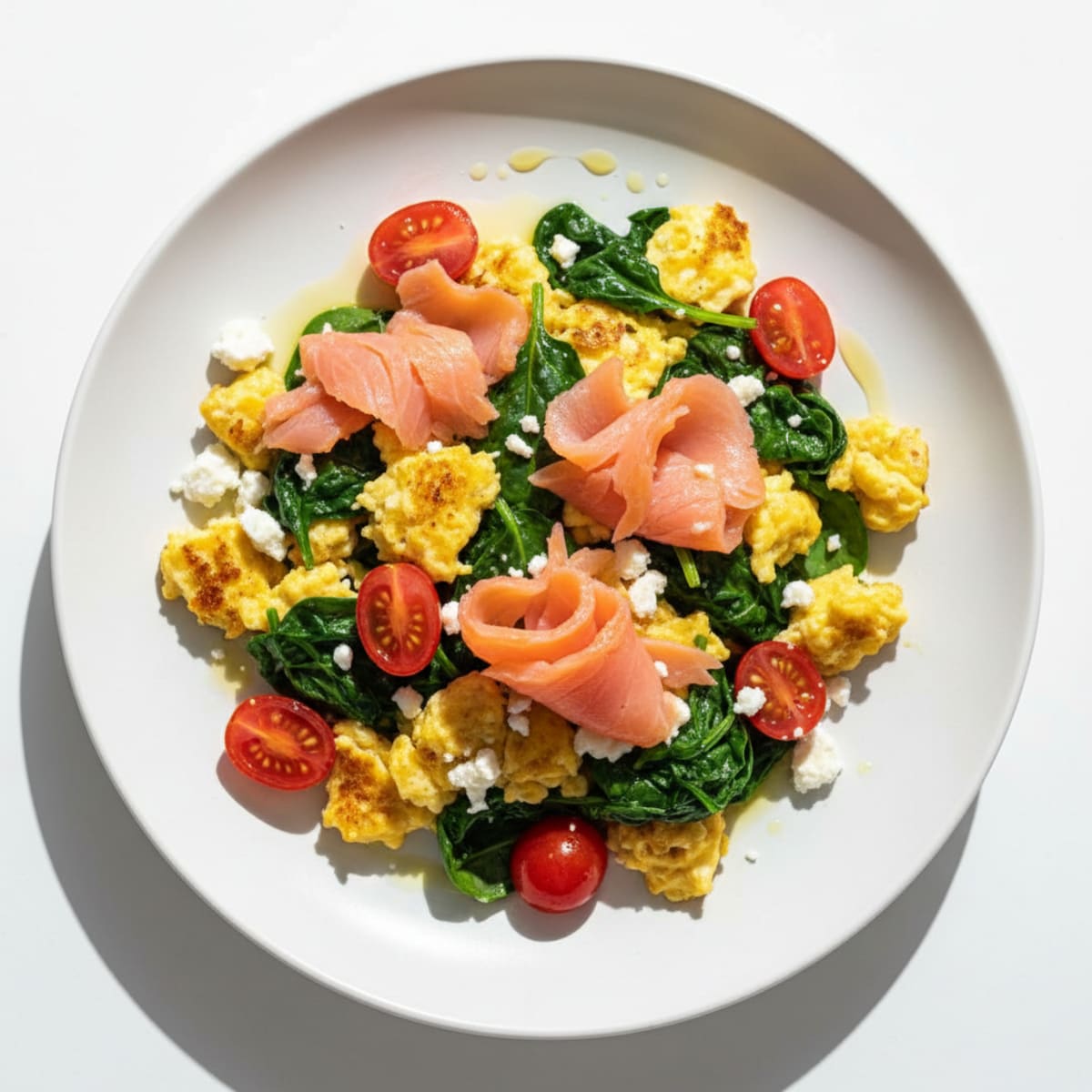 Smoked Salmon Scramble with Spinach and Cherry Tomatoes