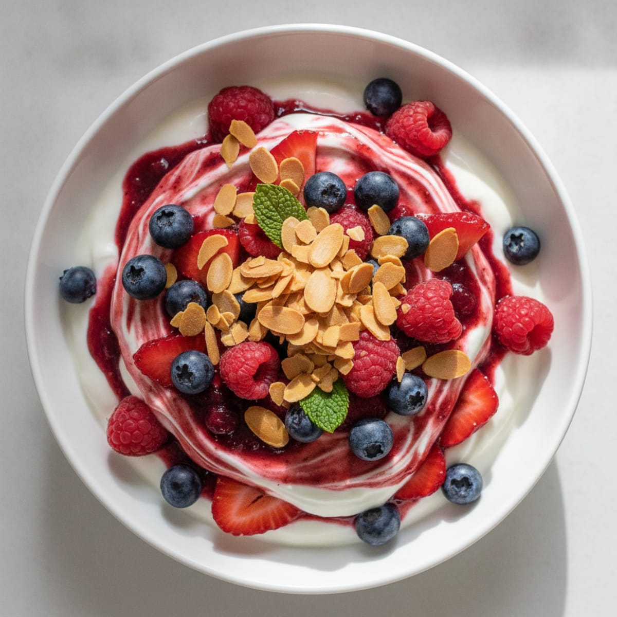 Greek Yogurt Protein Parfait with Mixed Berries and Almonds