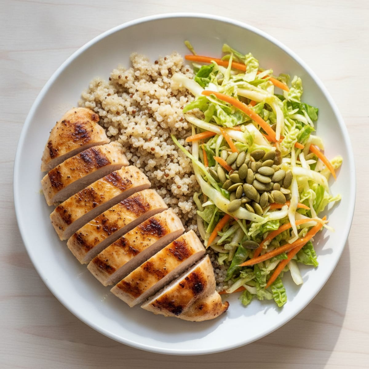 Grilled Chicken Breast with Crunchy Cabbage Slaw and Quinoa