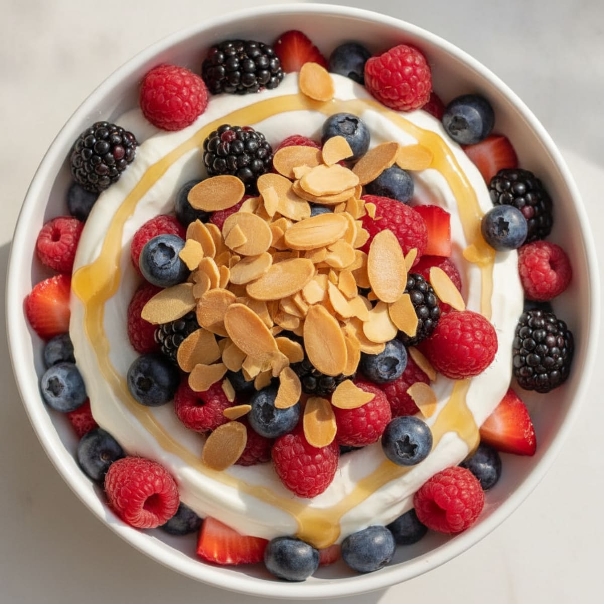 Greek Yogurt Protein Parfait with Mixed Berries and Almonds
