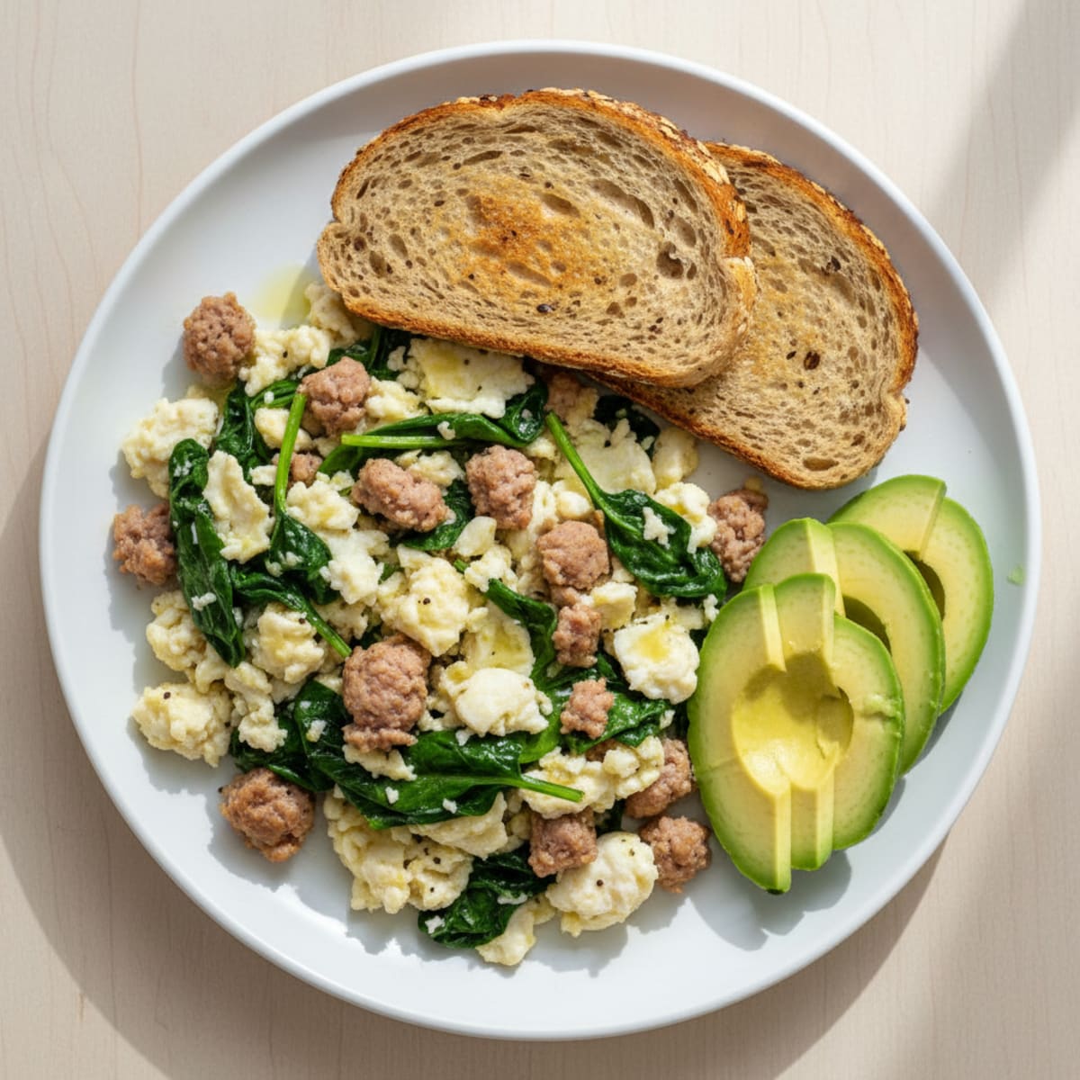 Egg White and Turkey Sausage Scramble with Spinach