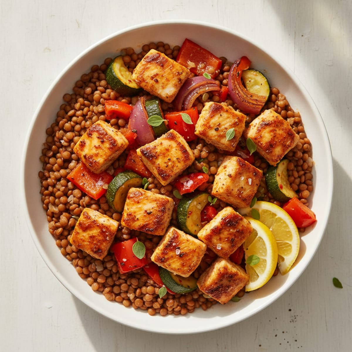 Spicy Mediterranean Sheet-Pan Chicken Bowl
