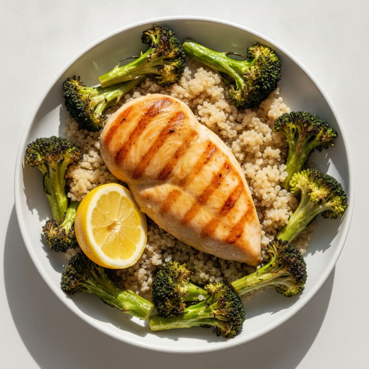 Grilled Chicken Breast with Roasted Broccoli and Quinoa