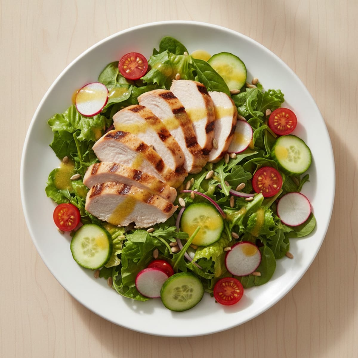 Grilled Turkey Breast Salad with Crunchy Greens and Lemon Vinaigrette