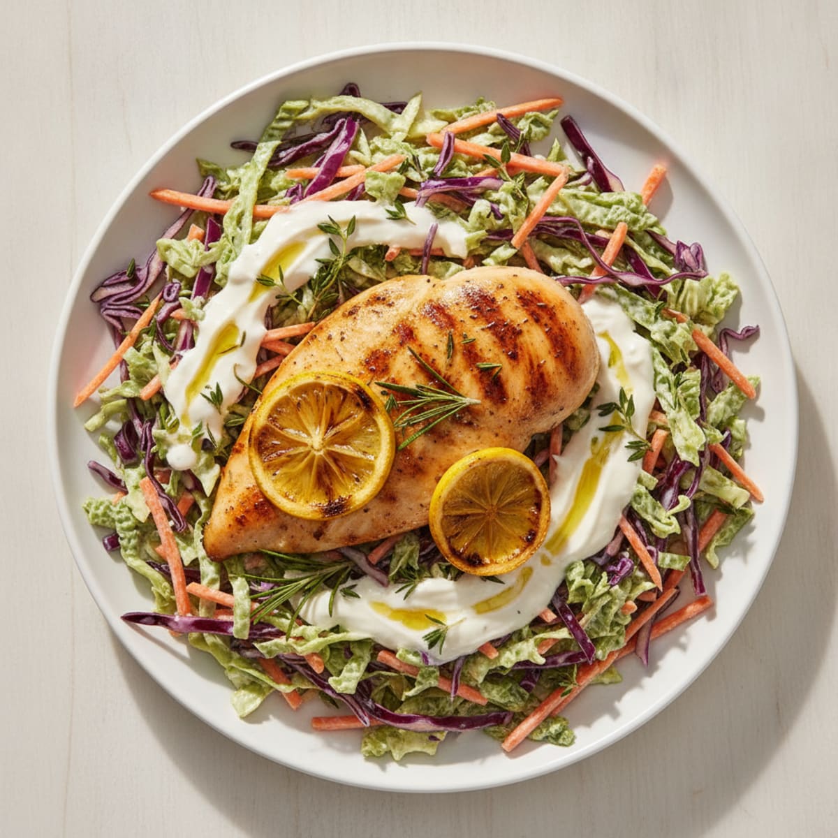 Grilled Chicken Breast with Crunchy Cabbage Slaw