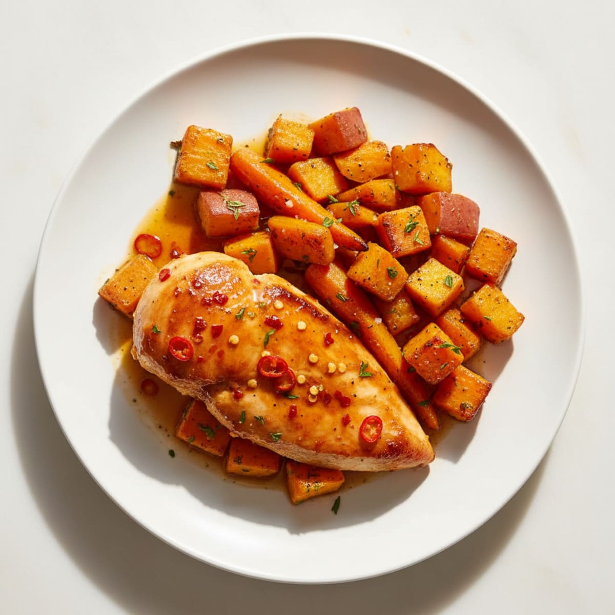 Chili-Honey Chicken with Roasted Root Vegetables