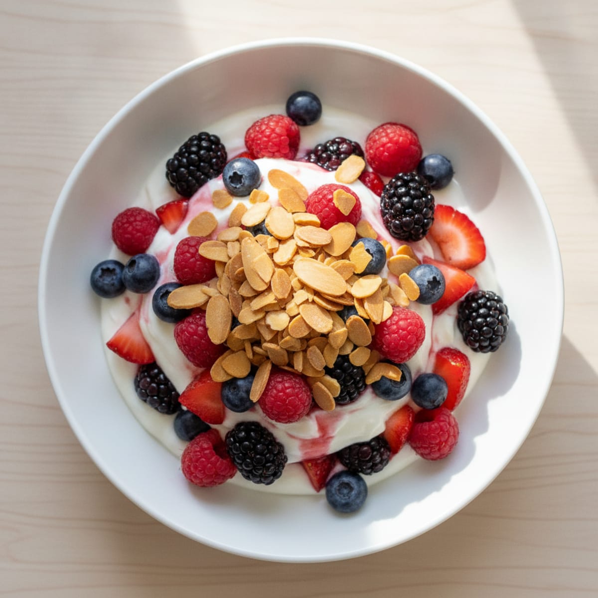 Greek Yogurt Protein Parfait with Mixed Berries and Almonds