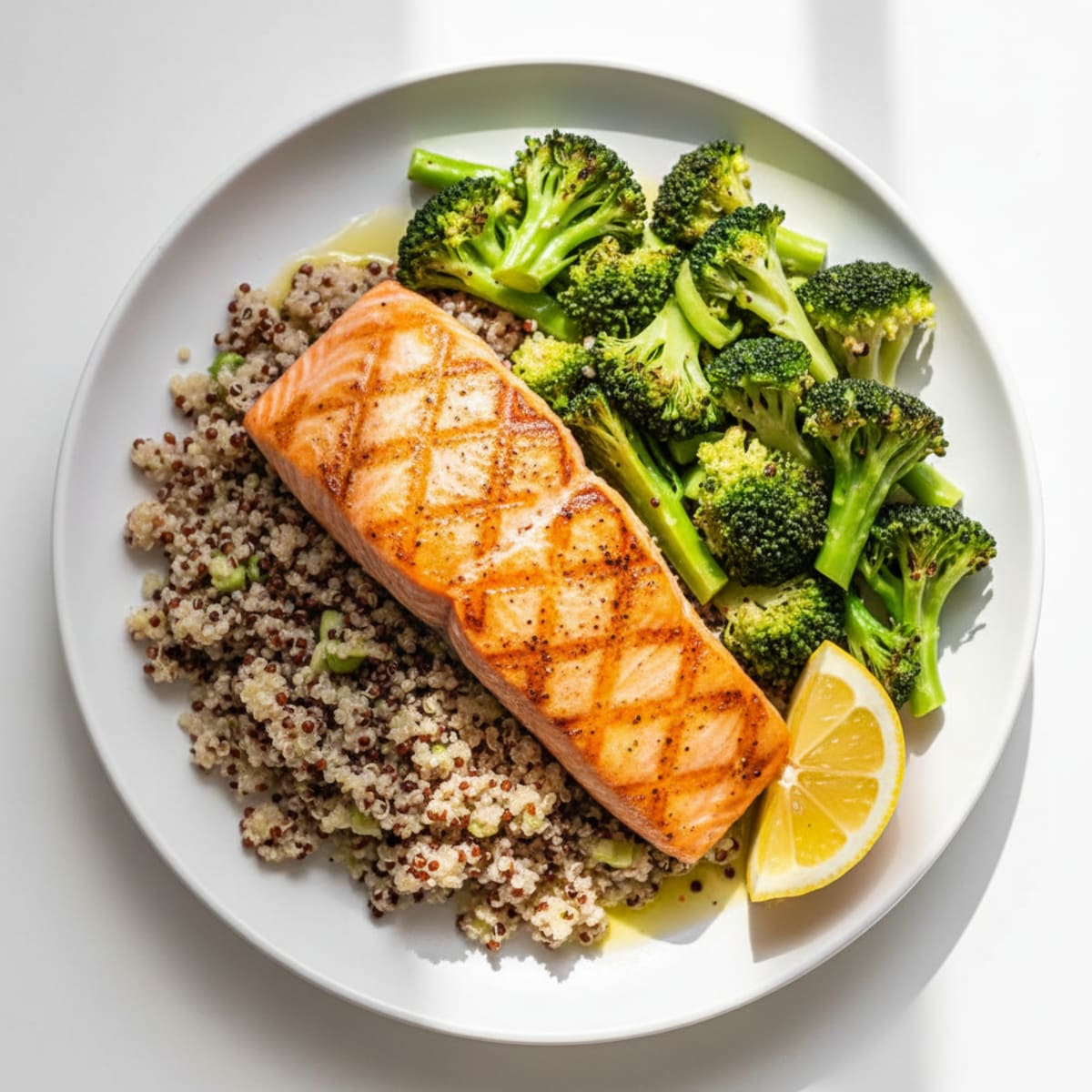 Seared Salmon Fillet with Steamed Broccoli and Quinoa