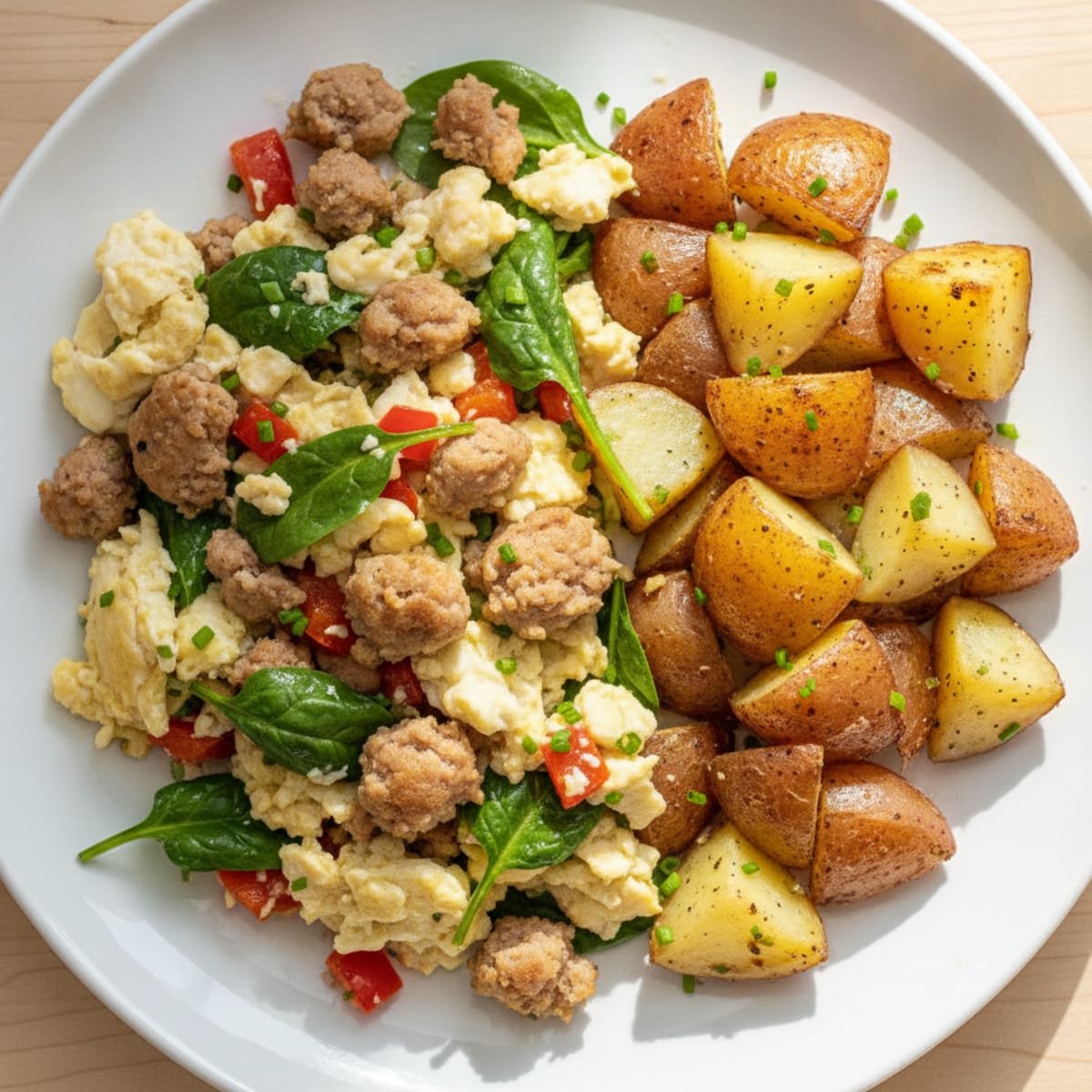 Egg White and Turkey Sausage Scramble with Roasted Potatoes