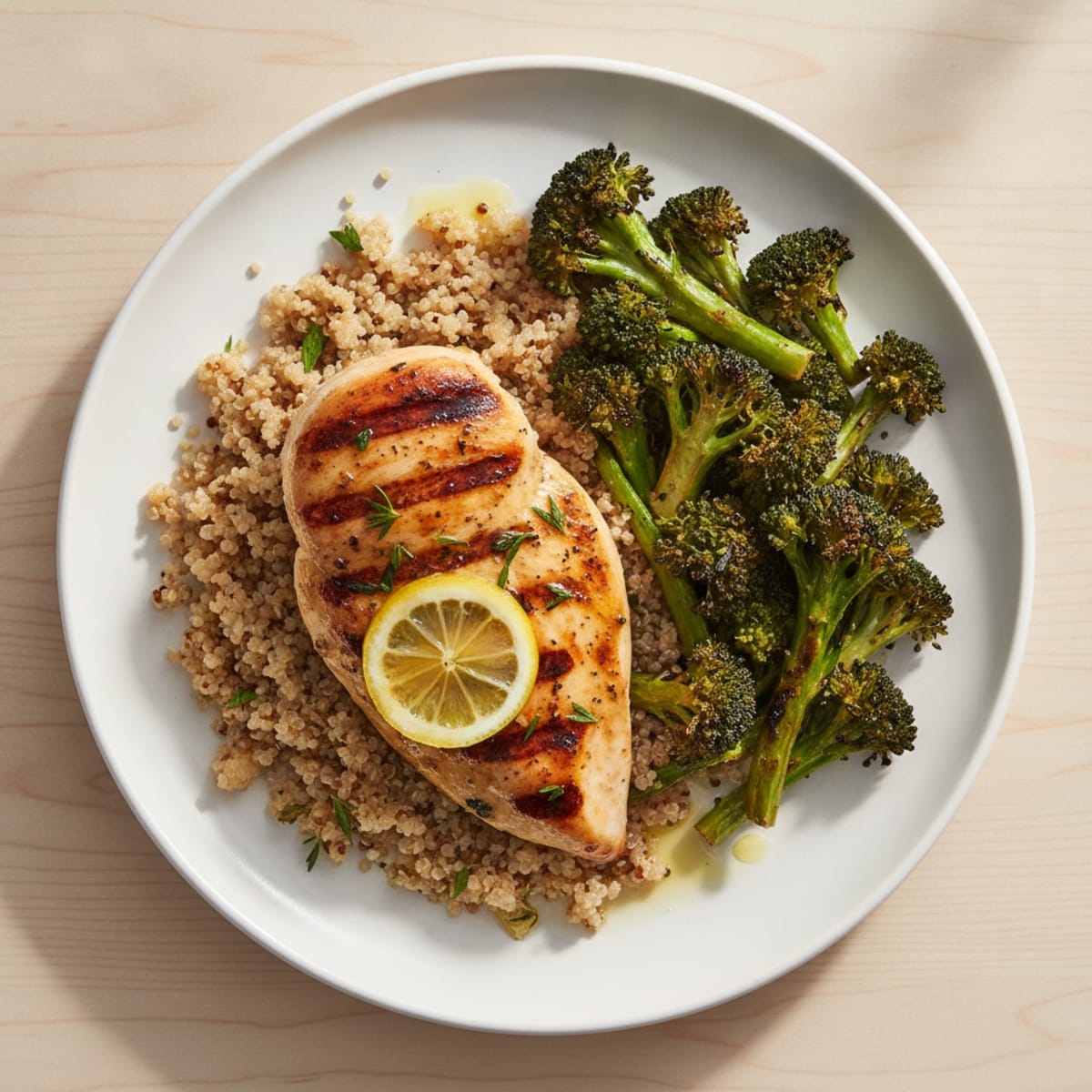 Grilled Chicken Breast with Quinoa and Roasted Broccoli